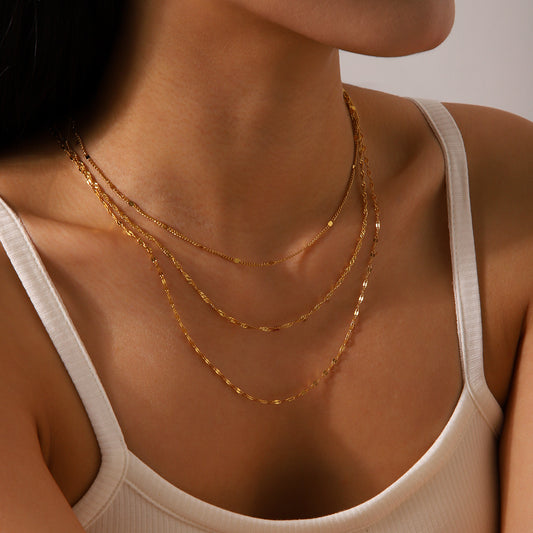 Ins Influencer Necklace, 18K Gold Stainless Steel Three-layer Necklace, Cross-border Fashion, Versatile, Titanium Steel, Non-fading Necklace