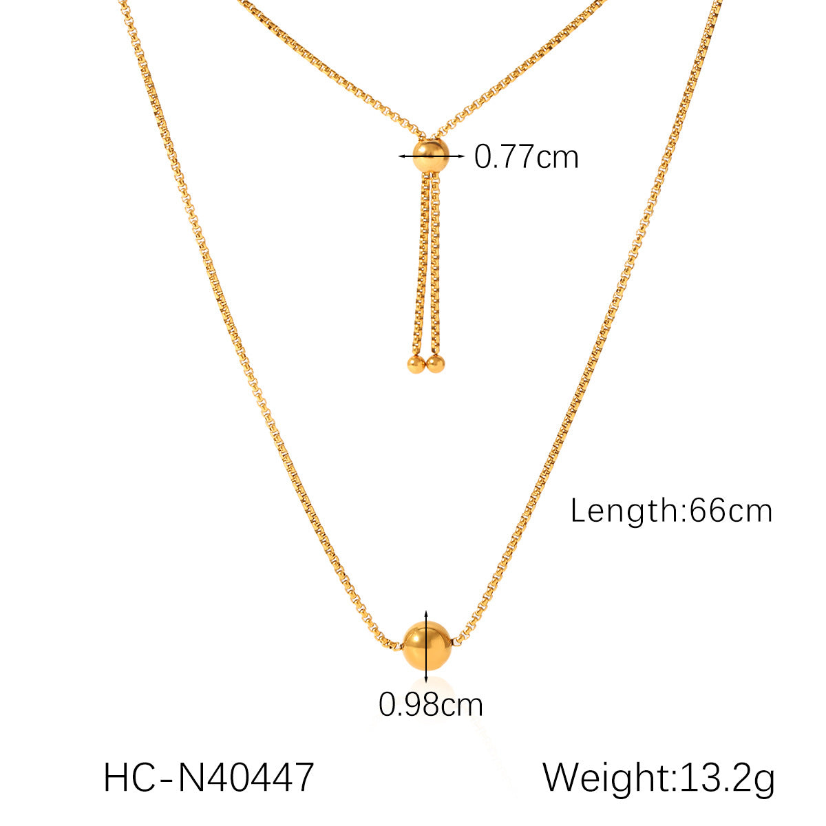 18K gold stainless steel box chain steel ball pendant necklace ins style niche design pull-style clavicle chain