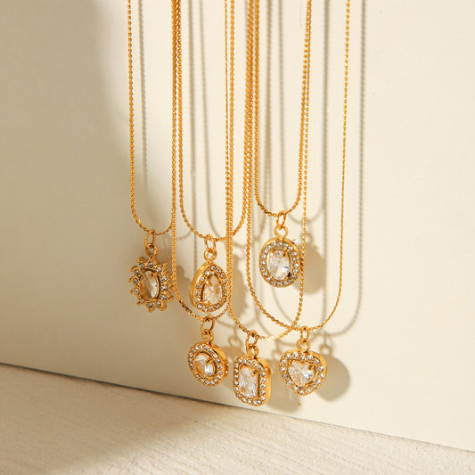 18K Gold Stainless Steel Necklace Female Ins Style Fashion Personality Geometric Titanium Steel Necklace Heart Necklace