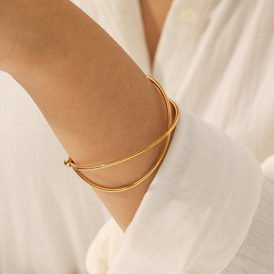 18k Gold Jewelry Stainless Steel Line Cross Opening Bracelet Simple and Easy To Match Titanium Steel Bracelet