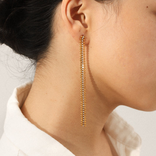 Stainless Steel Bead Chain Zircon Chain Fringed Earrings Long Earrings Light Luxury High-end Titanium Steel Jewelry