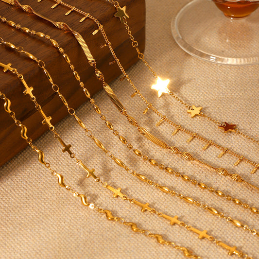 Handmade Stainless Steel Necklace with A Non-fading Five-pointed Star Pendant, Gold Bean-shaped Clavicle Chain, and Titanium Steel Necklace