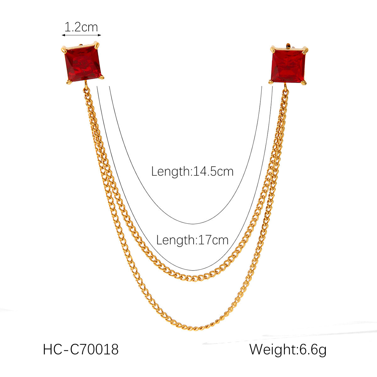 Square Stainless Steel Diamond-encrusted Shirt Collar Pin with Flower and Butterfly Brooch Chain Clothing Accessory