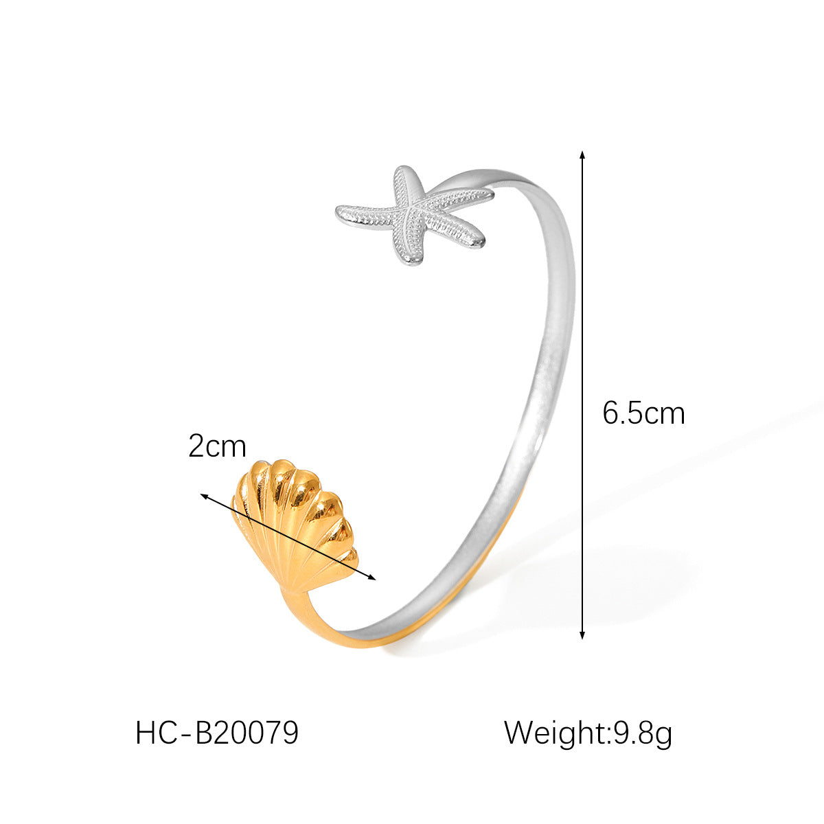 Stainless Steel Shell Pendant Necklace, Color Blocked Starfish Shell Bracelet, Women's Ocean Element Titanium Steel Ring