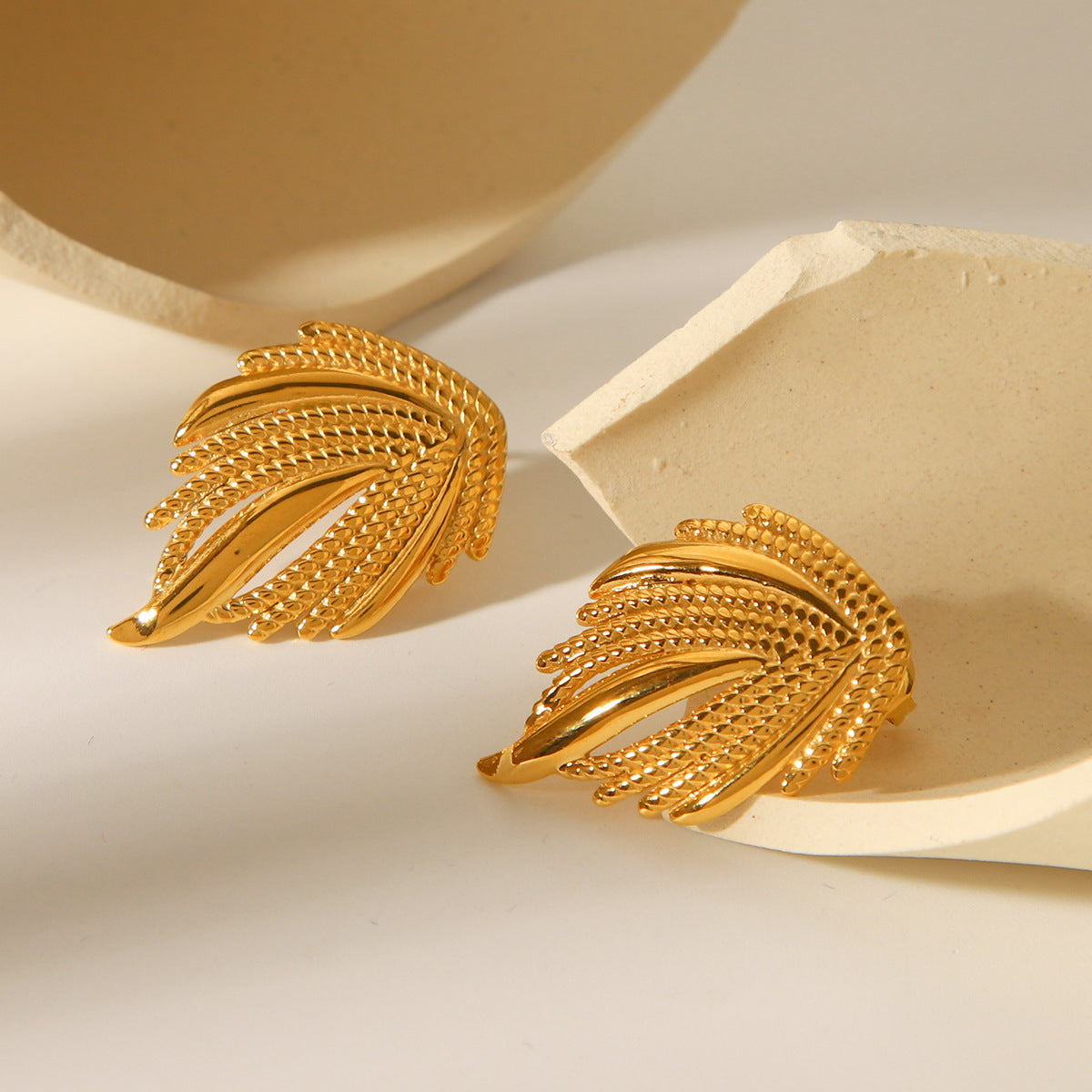 Titanium Steel Earrings, 18K Gold Stainless Steel Wing Earrings, Women's Light Luxury High-end Earrings