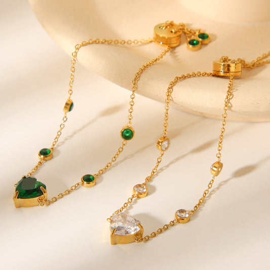 18K Gold Stainless Steel Heart-shaped Zircon Bracelet for Women's Fashion Trend Titanium Steel Bracelet