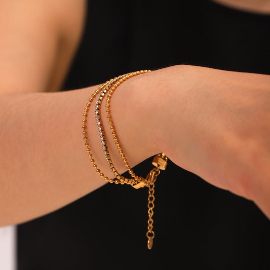 Multi-layer stainless steel bracelet bead chain splicing zircon chain niche design titanium steel non-fading jewelry