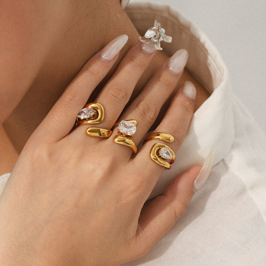 Stainless Steel Zircon-inlaid Ring, High-end and Light Luxury, Open-finger Ring, Niche Titanium Steel Jewelry
