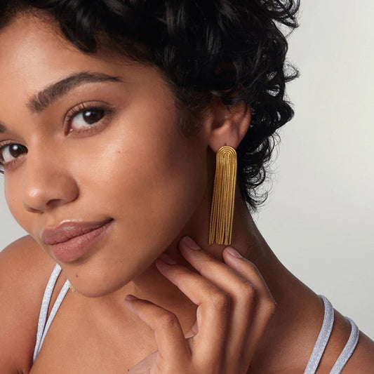 Ins-style Long Titanium Steel Eardrop Jewelry, 18K Gold Stainless Steel Chain, Fringed Earrings for Women