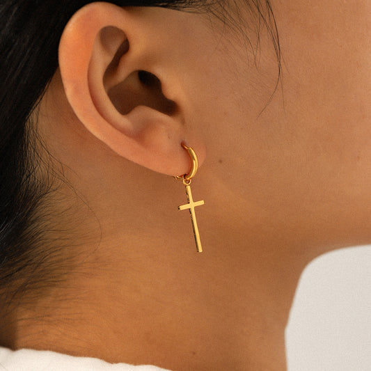 Stainless Steel Earrings, Cross Earrings, Light Luxury, High-end Pendant, Earrings, Versatile Titanium Steel Jewelry