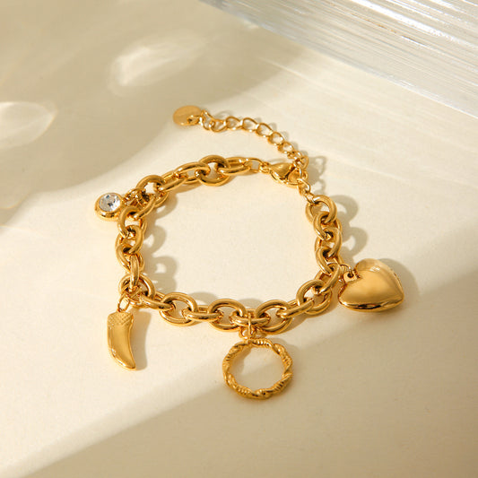 Love Zircon Pendant Stainless Steel Bracelet Women's Fashion Personality Golden Titanium Steel Chain Jewelry