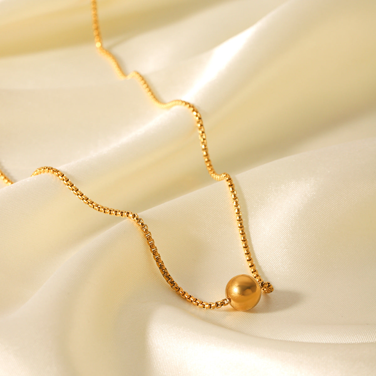 18K gold stainless steel box chain steel ball pendant necklace ins style niche design pull-style clavicle chain