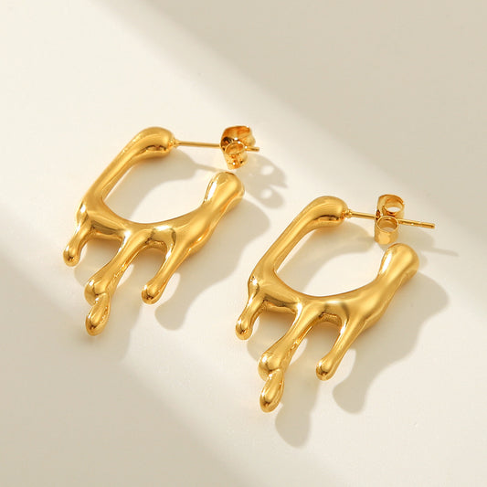 Earrings 18k Gold Stainless Steel Lava-shaped Earrings Design Sense Does Not Fade Earrings Female