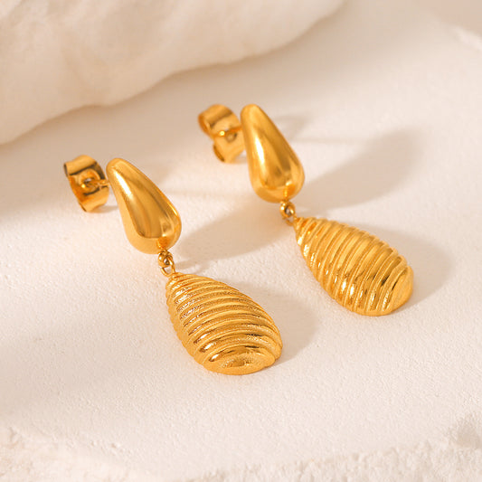 New Product: Drop-shaped Threaded Pendant Earrings Made of 18k Gold Stainless Steel, Women's High-end Earrings