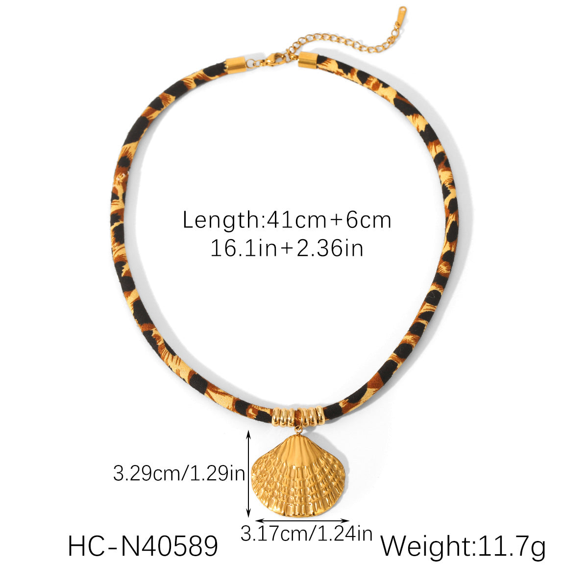 Stainless Steel Shell Sun Pendant Necklace Leopard Fur Rope Design Statement Necklace with Exaggerated Style