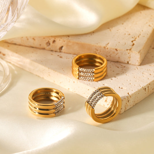 Ins-style Internet Celebrity's Multi-layer Titanium Steel Ring for Women, 18K Gold Stainless Steel Diamond-encrusted Ring, Non-fading Finger Ring