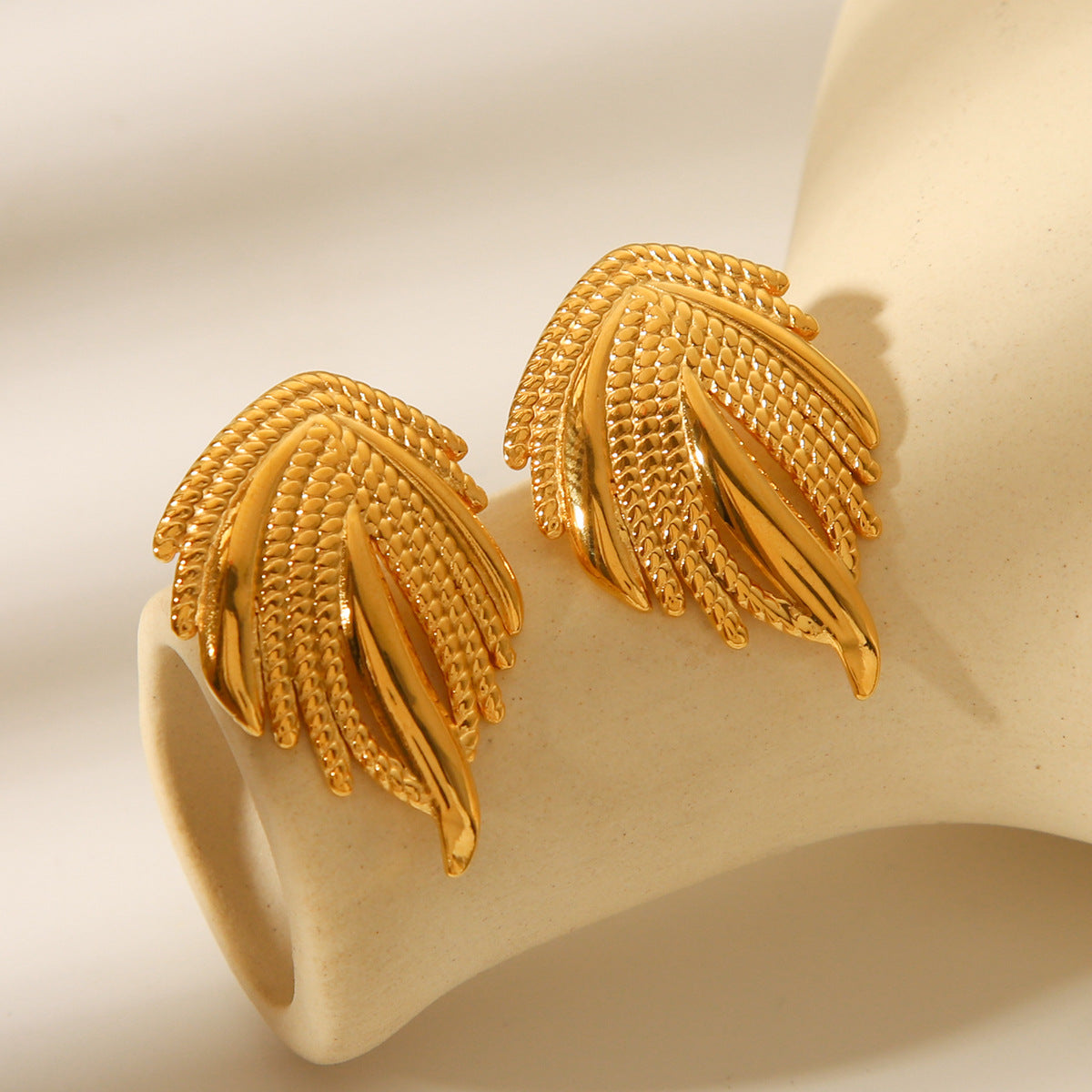 Titanium Steel Earrings, 18K Gold Stainless Steel Wing Earrings, Women's Light Luxury High-end Earrings