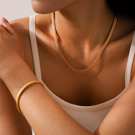 Titanium steel bracelet 18K gold woven chain stainless steel necklace women's non-fading bracelet