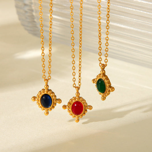 Titanium Steel Necklace Cross Pendant Inlaid with Semi-precious Stones Fashionable and Versatile Necklace for Women