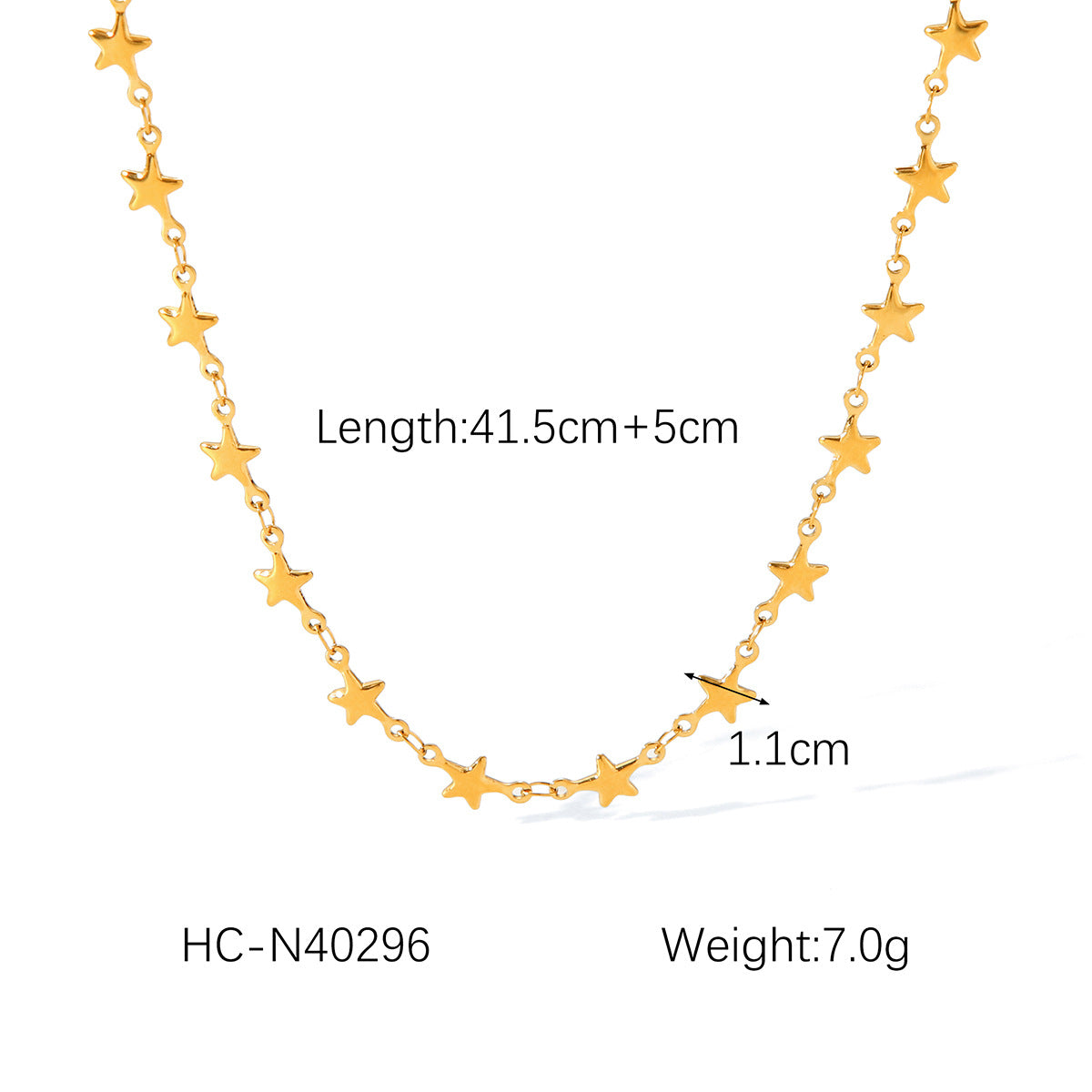 18K Gold Five-pointed Star Chain Stainless Steel Necklace Women's Fashion Ins Titanium Steel Non-fading Star Bracelet