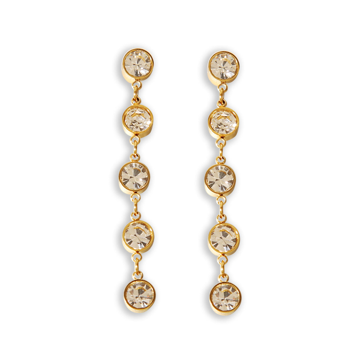 18K Gold Stainless Steel Earrings with A Stylish and Personalized Design, Featuring Tassels and Round Diamond Studded Earrings