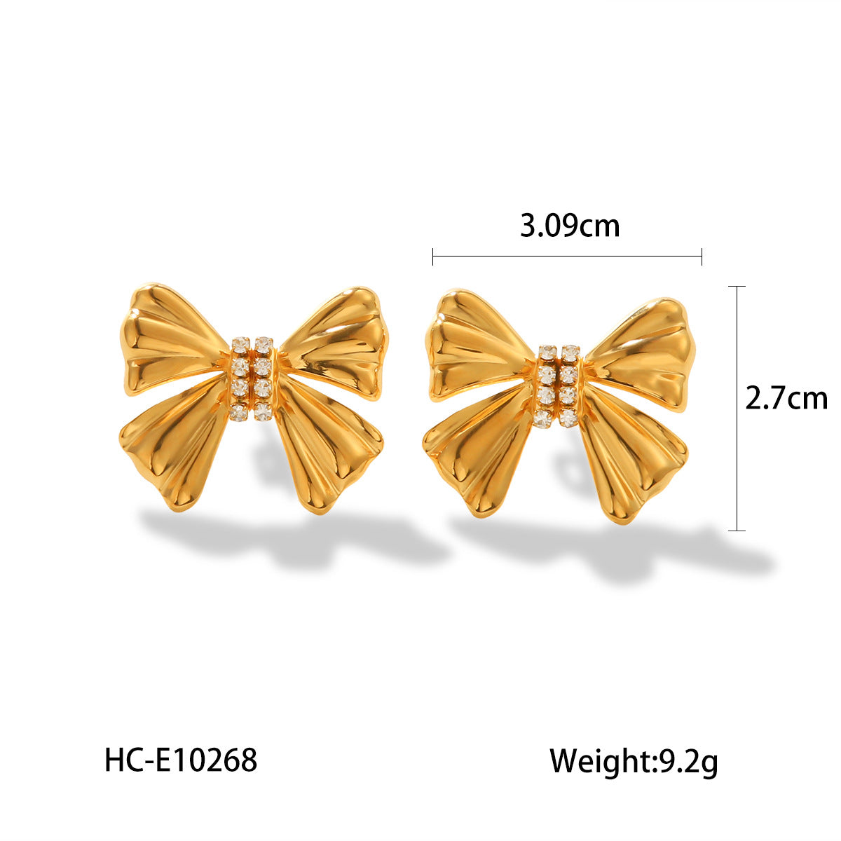 18K Gold Stainless Steel Bowknot Earrings with Diamond Studs, Women's Light Luxury Temperament, High-end Ear Jewelry
