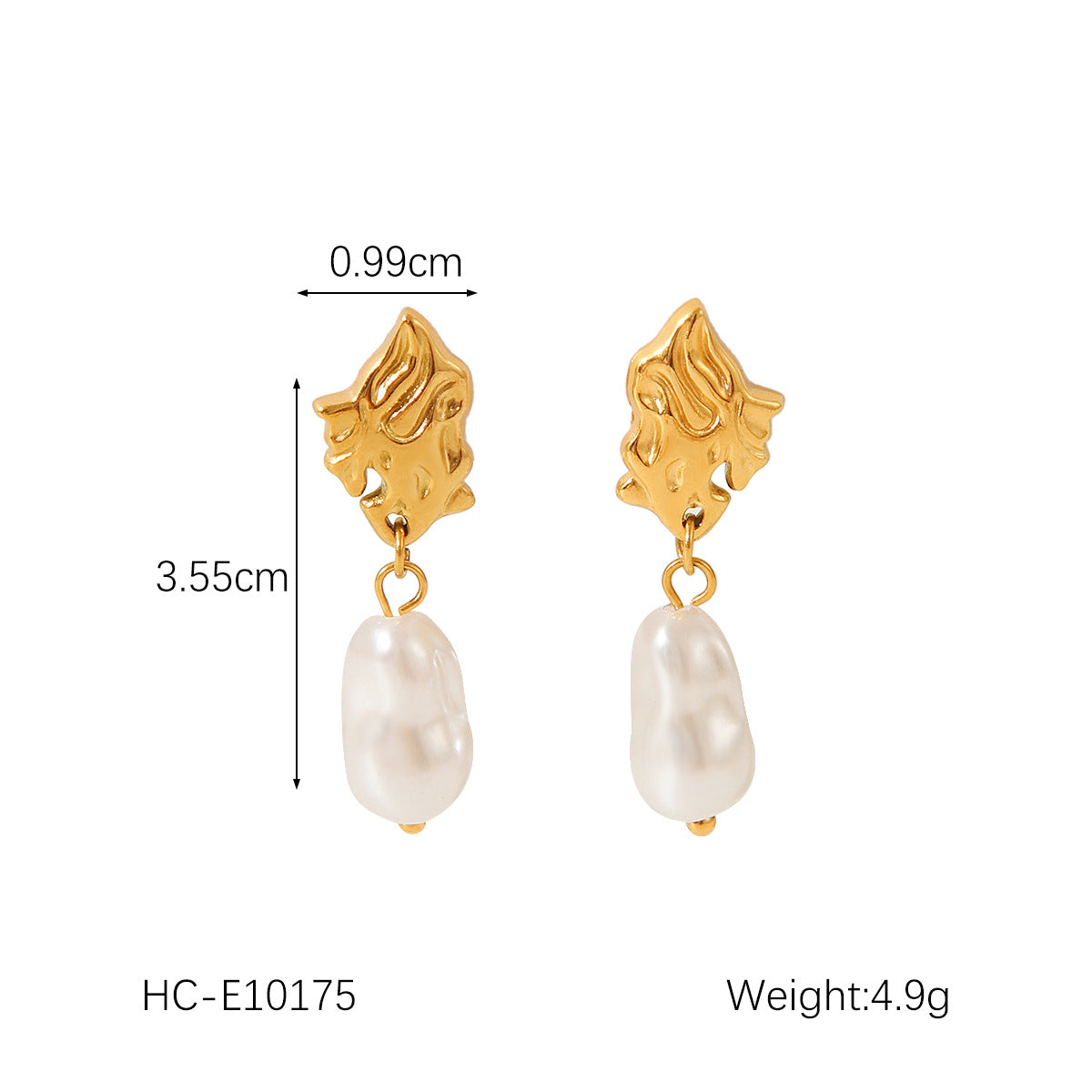 Irregular Titanium Steel Earrings 18k Gold Stainless Steel Earrings, Women's Retro Temperament Pearl Earrings