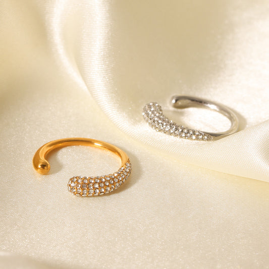 Stainless Steel Open Ring with Diamond Inlay, Women's Non-fading Ring, Light Luxury and High-end Hand Jewelry, Titanium Steel Jewelry