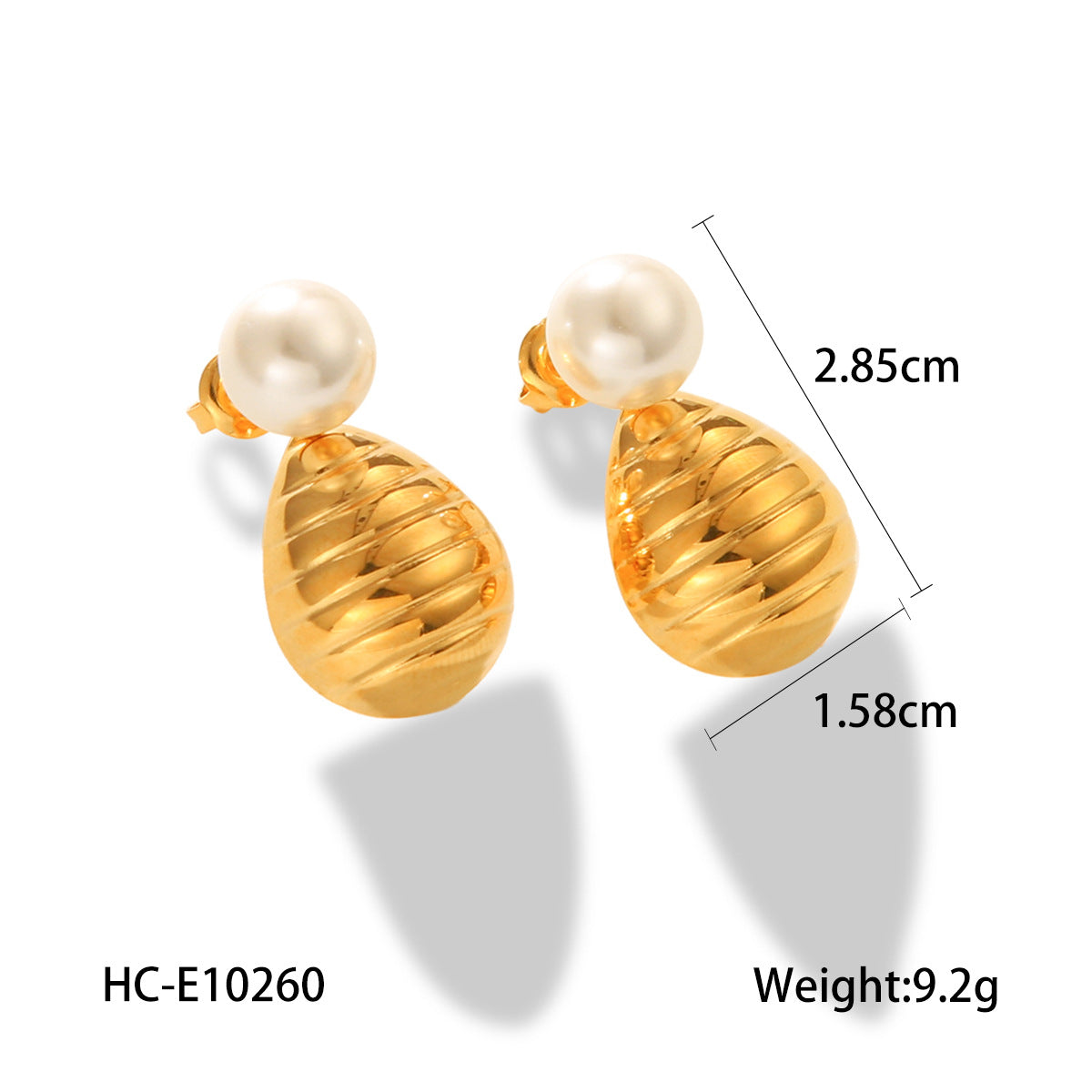 18k Gold Stainless Steel Textured Water Droplet Shaped Earrings, Women's Pearl Earrings, Versatile Earrings with Temperament