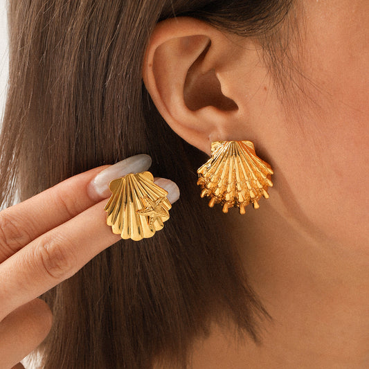INS Style Summer Beach Jewelry, 18k Gold Stainless Steel Shell Earrings, Starfish Earrings, Titanium Steel Jewelry