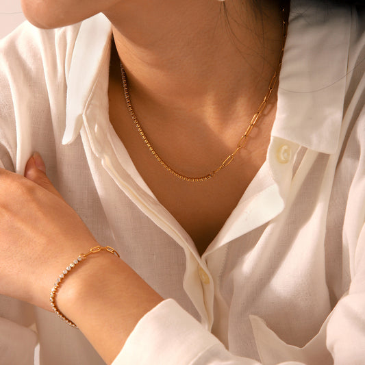 Stainless Steel Zircon Bracelet with INS Style, Light Luxury and High-end Feel, 18k Gold Titanium Steel Claw Chain Necklace, Does Not Fade