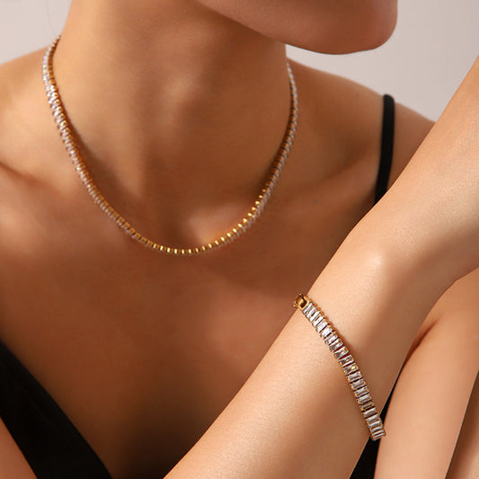 Zircon Necklace Jewelry Women's High-end Feel Easy-matching Collar Chain Full Diamond Stainless Steel Bracelet Titanium Steel Jewelry