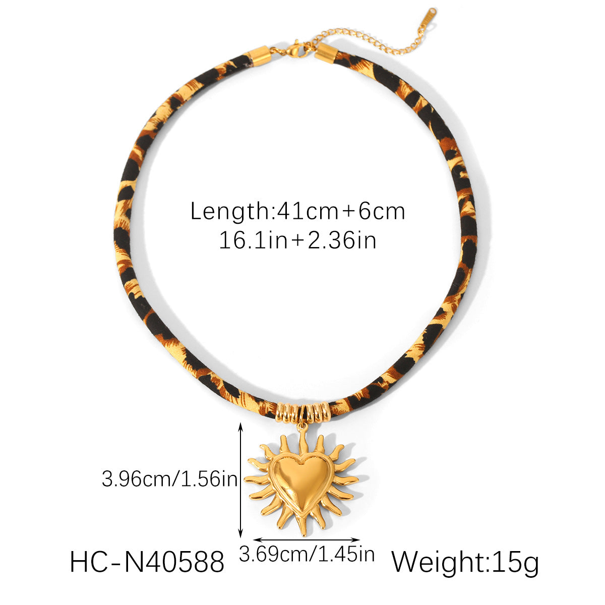 Stainless Steel Shell Sun Pendant Necklace Leopard Fur Rope Design Statement Necklace with Exaggerated Style