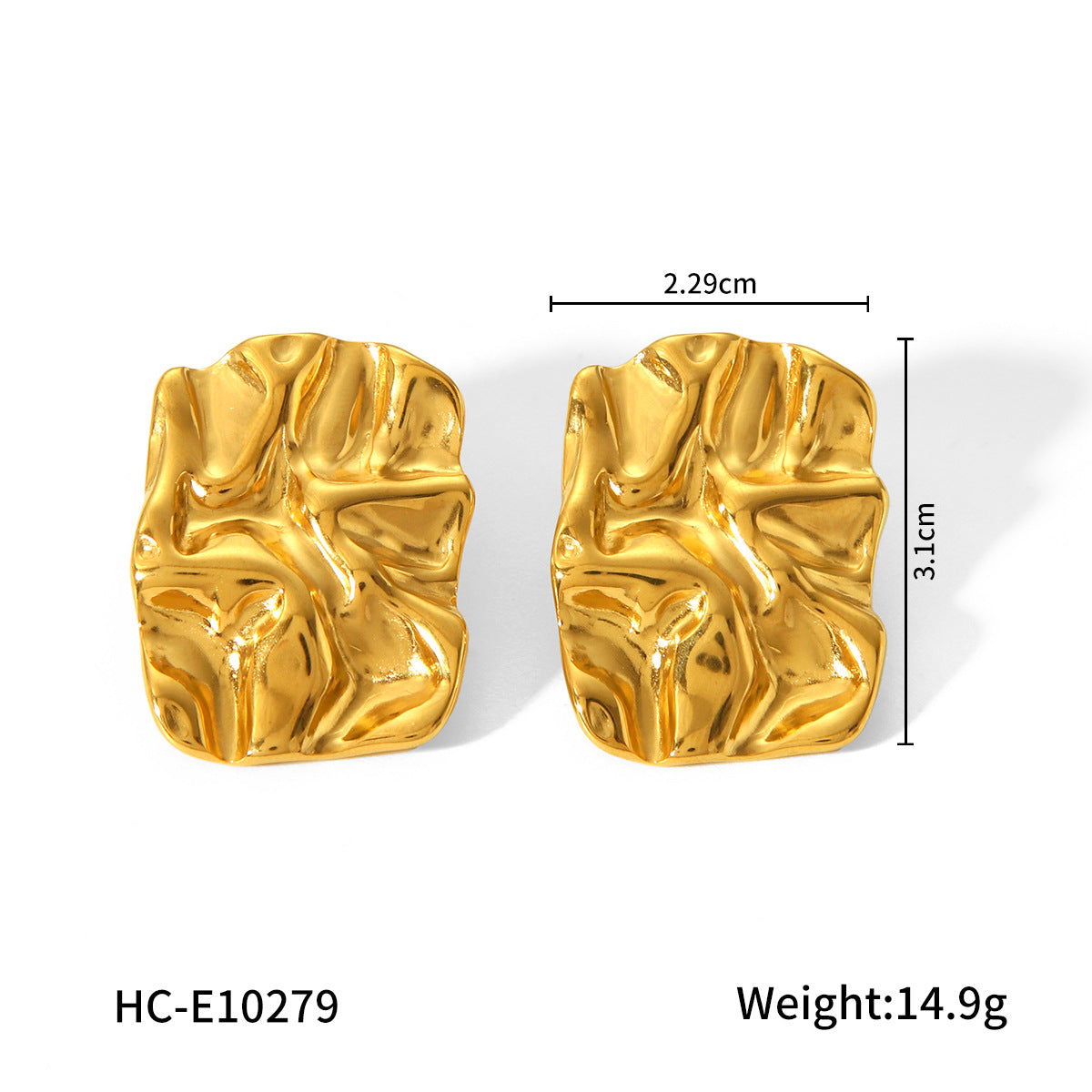 18K Gold-plated Stainless Steel Earrings for Women, Fashionable and Personalized Square Irregular Pleated Earrings and Earrings