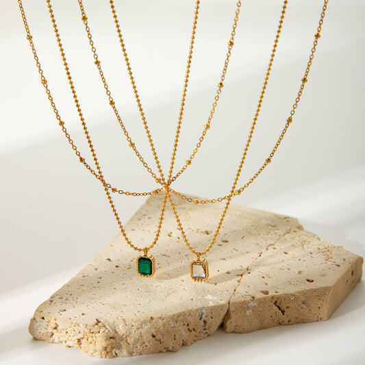 Fashionable Light Luxury Zircon Stainless Steel Necklace Female High-end 18k Gold Double-layer Stacked Collar Chain