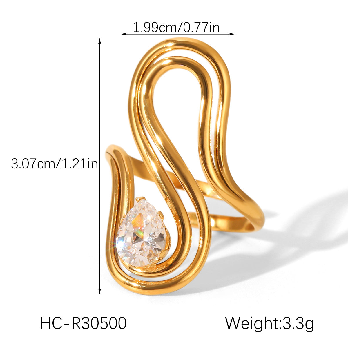 Zircon Ring for Women, Non-fading Titanium Steel Ring, Niche and High-end Open Ring, Stainless Steel Ring