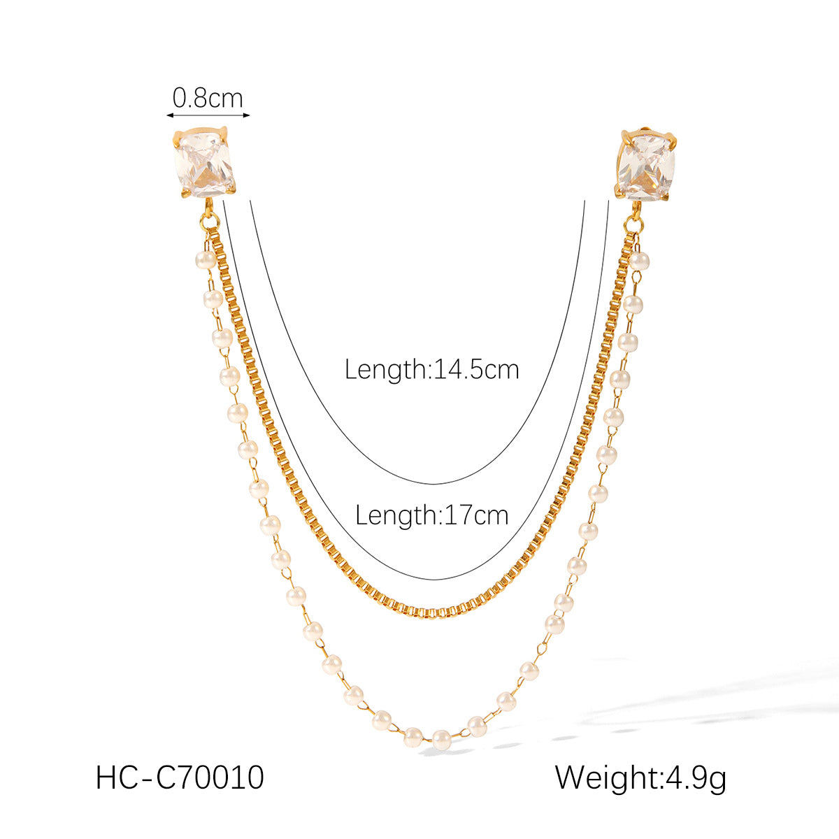 Square Stainless Steel Diamond-encrusted Shirt Collar Pin with Flower and Butterfly Brooch Chain Clothing Accessory