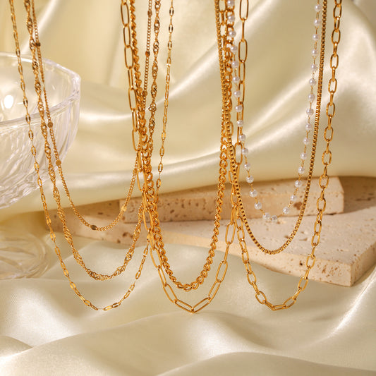 Light Luxury 18K Gold-plated Necklace with Multi-layer Stainless Steel, High-end Necklace, Non-fading Titanium Steel Jewelry