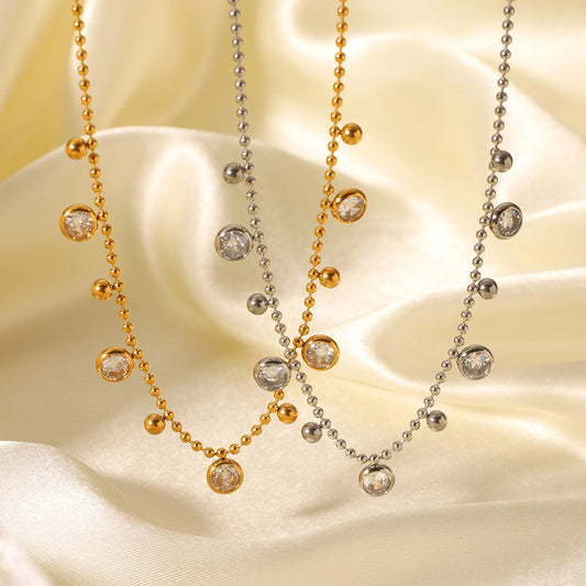 Stainless Steel Bead Chain Tassel Zircon Necklace Women's High-end Necklace Accessory Non-fading Collar Chain Titanium Steel Jewelry