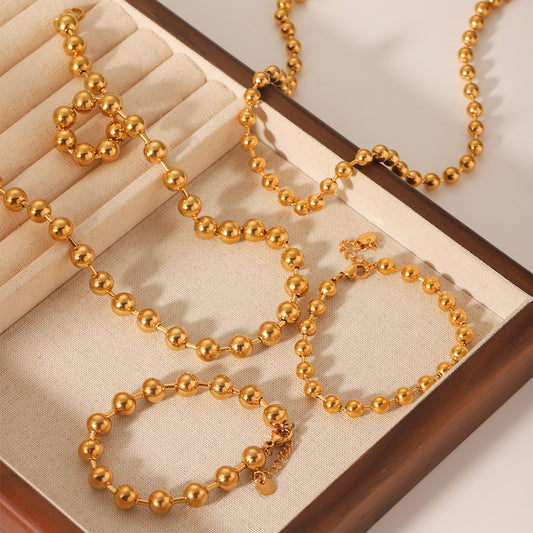 Stainless Steel Bead Chain Necklace and Bracelet for Women, Featuring High-end Titanium Steel Jewelry That Won't Fade