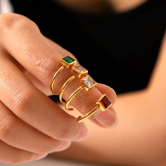 Titanium Steel Ring Female Niche Light Luxury High-grade Stainless Steel Plated 18k Gold Inlaid Square Zircon Ring Female
