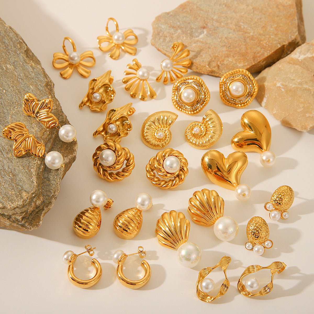 Fashion High-end Pearl Earrings 18K Gold Stainless Steel Earrings for Women, Light Luxury Titanium Steel Earrings