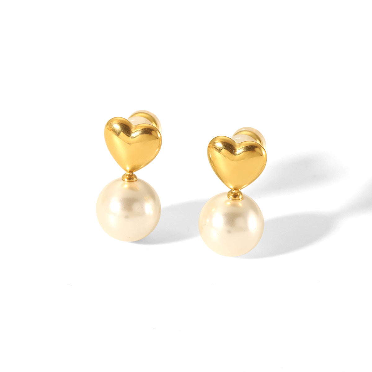 Retro Pearl Earrings Stainless Steel Bow Heart Diamond-Embedded Stud Earrings for Women Fashion Universal Earrings