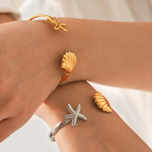 Stainless steel jewelry starfish shell opening bracelet women's high-end ocean style titanium steel bracelet