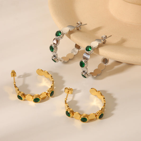 Fashionable 18K Gold Stainless Steel Earrings with Diamond Studded Earrings for Women, Versatile and High-end Earrings