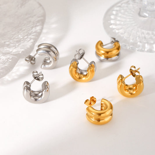 18K Gold Double-layer Stainless Steel Earrings INS Style Color Blocked Titanium Steel Earrings for Women's Fashion, Simple and Non Fading Earrings