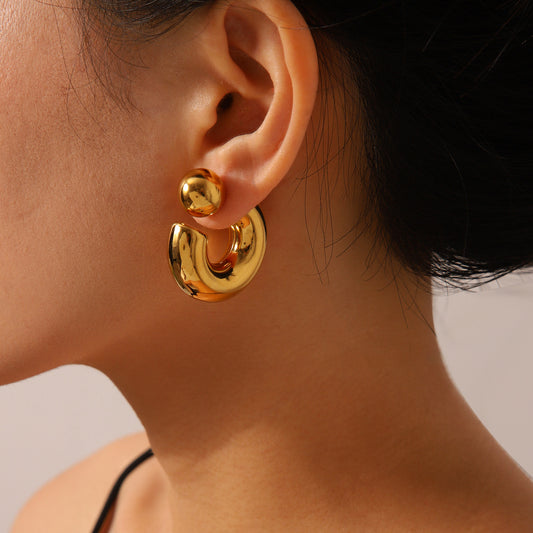 INS-style Spherical Stainless Steel Earrings, Featuring A Unique Niche Design with C-shaped Front and Back Earrings, Premium Titanium Steel Earrings for Women