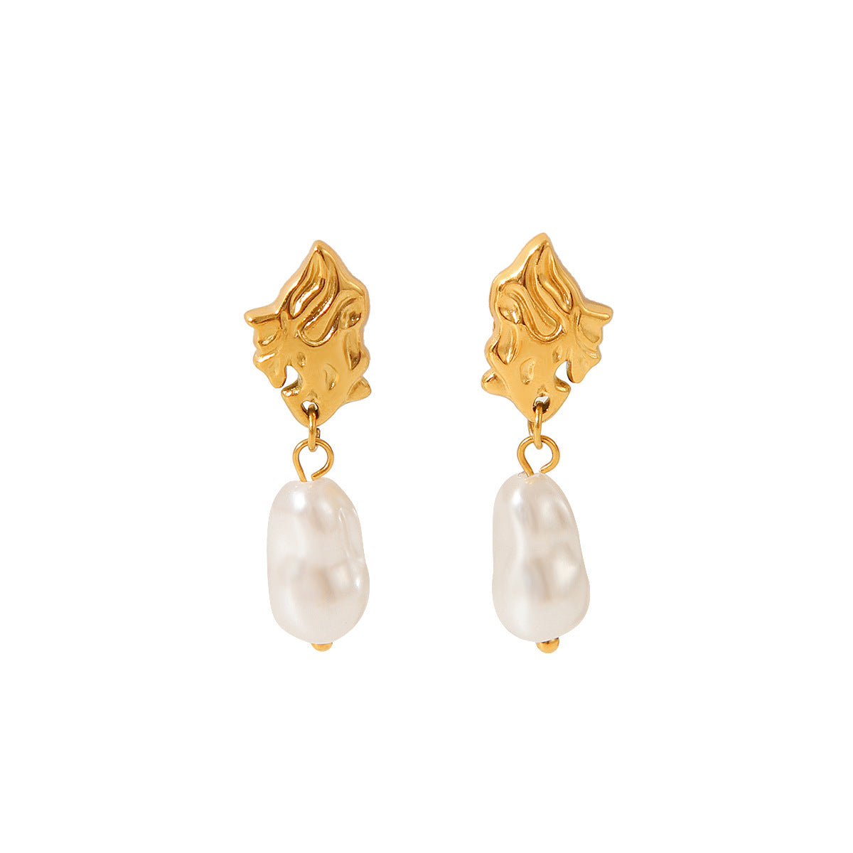 Irregular Titanium Steel Earrings 18k Gold Stainless Steel Earrings, Women's Retro Temperament Pearl Earrings