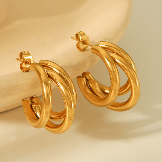 INS Three-layer Stainless Steel Gold-plated Earrings for Women, Light Luxury, High-end, Personalized, 18K Gold Temperament Earrings