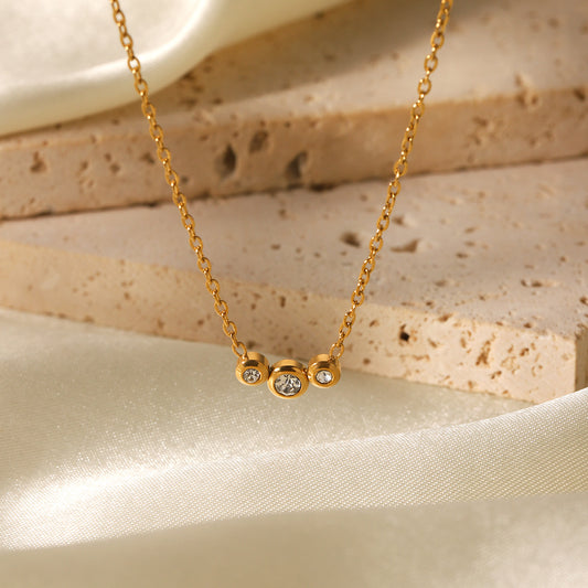 18K Gold Geometric Stainless Steel Inlaid Zircon Pendant Necklace Female Niche Design Titanium Steel Collar Chain